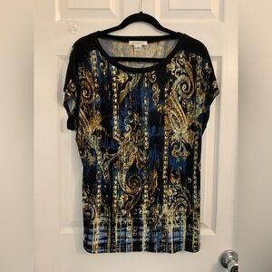 Liz Claiborne Black and Blue Baroque Print Top. Size Medium $10